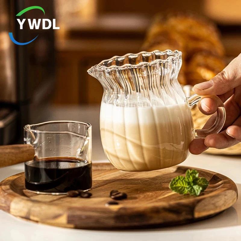 YWDL 스트라이프 우유 주전자, 손잡이가 달린 내열성 유리 컵, 커피 우유 차 분리기, 페어 컵, 홈 카페 음료 용기 선물, 75-500ml